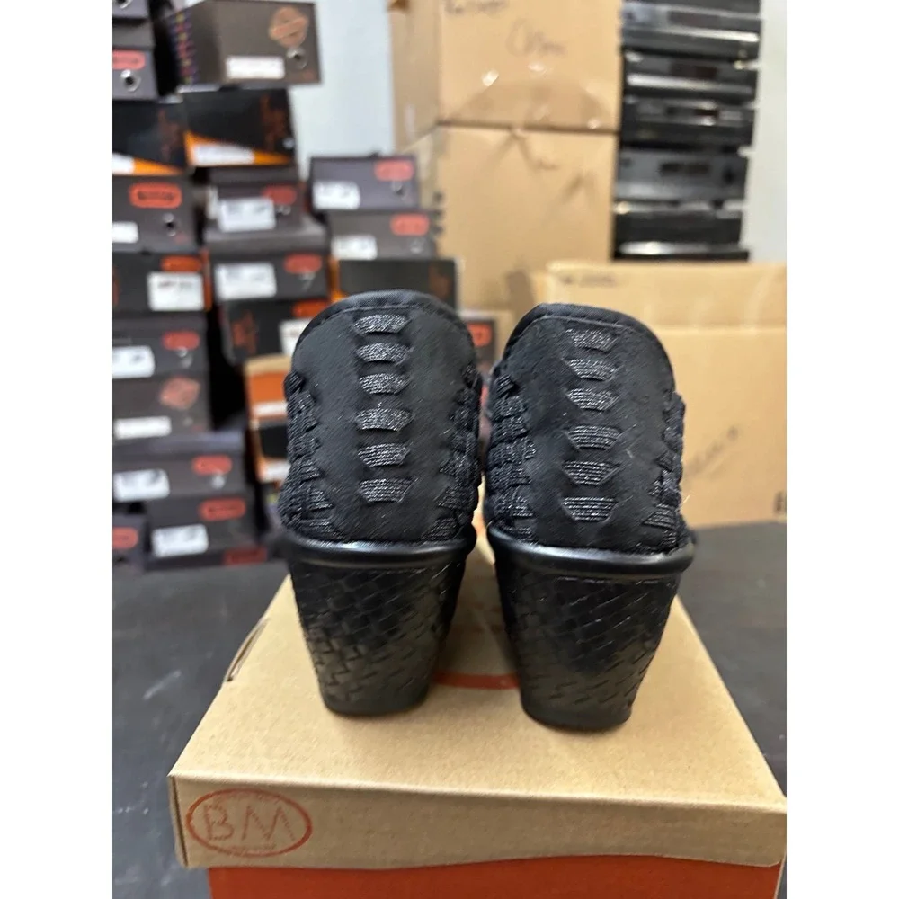 Bernie Mev Lane Black Metallic Woven Wedge Sandals Size 38 US 7.5-8